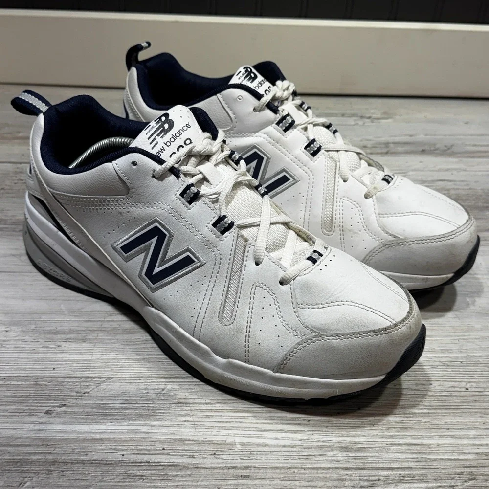 New Balance 608 v5 Mens 12 4E Extra Wide White Navy Training Shoes MX608WN5